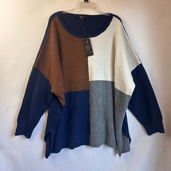 DG2 by Diane Gilman sweater top women 2X blue brown colorblock poly/spandex NWT - Picture 1 of 5
